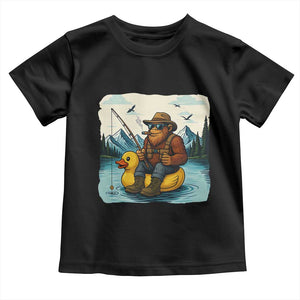 Funny Bigfoot Fishing Toddler T Shirt Sasquatch Sitting Rubber Duckie Cruise TS14 Black Print Your Wear