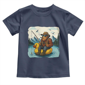 Funny Bigfoot Fishing Toddler T Shirt Sasquatch Sitting Rubber Duckie Cruise TS14 Navy Print Your Wear