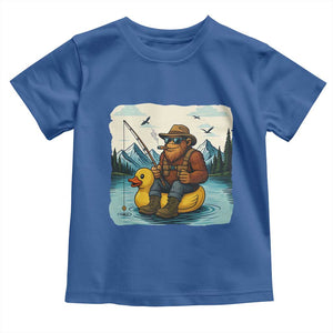 Funny Bigfoot Fishing Toddler T Shirt Sasquatch Sitting Rubber Duckie Cruise TS14 Royal Blue Print Your Wear