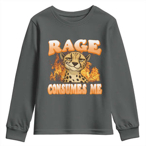 Cool Cheetah Youth Sweatshirt Funny Range Consumes Me Sarcastic Wild Animal TS14 Dark Heather Print Your Wear