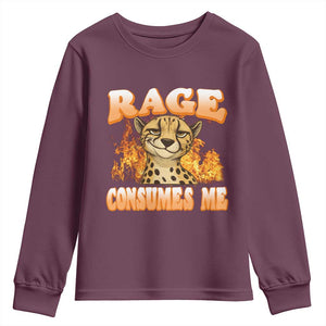 Cool Cheetah Youth Sweatshirt Funny Range Consumes Me Sarcastic Wild Animal TS14 Maroon Print Your Wear
