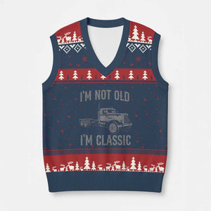 I'm Not Old I'm Classic V-Neck Knit Sweater Vest Retro Needlenose Semi Truck Old School Distressed Big Rig 18 Wheeler