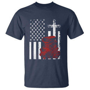 Classic Big Block Blower T Shirt Patriotic Racing Engine American Flag Christian Cross