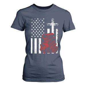 Classic Big Block Blower T Shirt For Women Patriotic Racing Engine American Flag Christian Cross