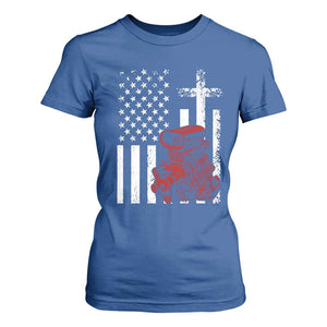 Classic Big Block Blower T Shirt For Women Patriotic Racing Engine American Flag Christian Cross