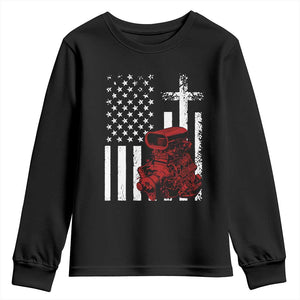 Classic Big Block Blower Youth Sweatshirt Patriotic Racing Engine American Flag Christian Cross