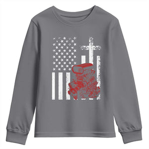 Classic Big Block Blower Youth Sweatshirt Patriotic Racing Engine American Flag Christian Cross