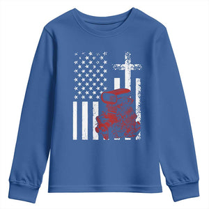 Classic Big Block Blower Youth Sweatshirt Patriotic Racing Engine American Flag Christian Cross