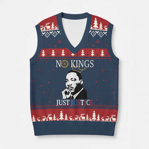 Martin Luther King Jr V-Neck Knit Sweater Vest No Kings Just Justice TS14 Navy Red Print Your Wear