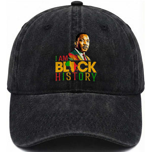 I Am Black History Washed Cotton Baseball Cap Martin Luther Jr King African American Pride TS14 Washed Cap Universal Fit Black Print Your Wear