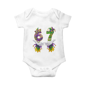 67 Mardi Gras Meme Baby Onesie Funny Six Seven Hand Carnival Trendy TS14 White Print Your Wear