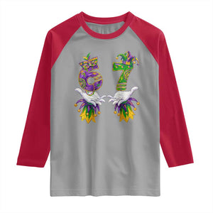 67 Mardi Gras Meme Raglan Shirt Funny Six Seven Hand Carnival Trendy TS14 Sport Gray Red Print Your Wear