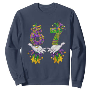 67 Mardi Gras Meme Sweatshirt Funny Six Seven Hand Carnival Trendy TS14 Navy Print Your Wear