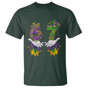67 Mardi Gras Meme T Shirt Funny Six Seven Hand Carnival Trendy TS14 Dark Forest Green Print Your Wear