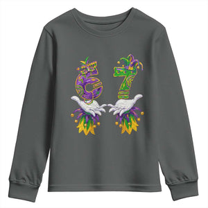 67 Mardi Gras Meme Youth Sweatshirt Funny Six Seven Hand Carnival Trendy TS14 Dark Heather Print Your Wear