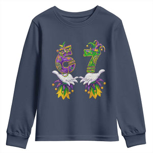 67 Mardi Gras Meme Youth Sweatshirt Funny Six Seven Hand Carnival Trendy TS14 Navy Print Your Wear