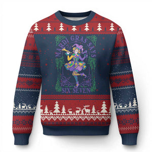 67 Mardi Gras Ugly Christmas Sweater Funny Six Seven Carnival Trendy TS14 Navy Red Print Your Wear
