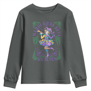 67 Mardi Gras Youth Sweatshirt Funny Six Seven Carnival Trendy TS14 Dark Heather Print Your Wear