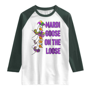 Funny Mardi Gras Raglan Shirt Louisiana Carnival Silly Goose Festival TS14 White Dark Forest Green Print Your Wear