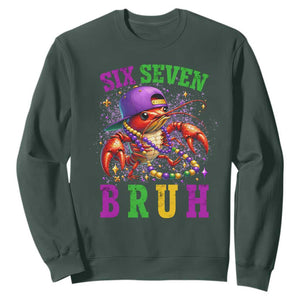 67 Mardi Gras Sweatshirt Funny Crawfish Six Seven Bruh Meme TS14 Dark Forest Green Print Your Wear