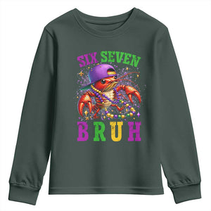 67 Mardi Gras Youth Sweatshirt Funny Crawfish Six Seven Bruh Meme TS14 Dark Forest Green Print Your Wear