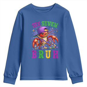 67 Mardi Gras Youth Sweatshirt Funny Crawfish Six Seven Bruh Meme TS14 Royal Blue Print Your Wear