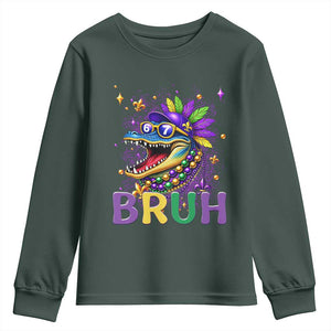 67 Mardi Gras Youth Sweatshirt Funny Alligator Six Seven Bruh Meme TS14 Dark Forest Green Print Your Wear