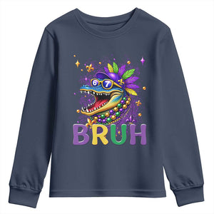 67 Mardi Gras Youth Sweatshirt Funny Alligator Six Seven Bruh Meme TS14 Navy Print Your Wear