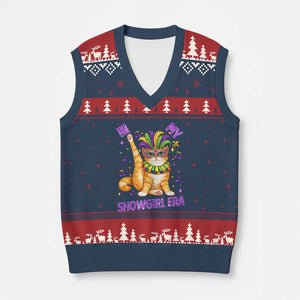 Mardi Gras Cat V-Neck Knit Sweater Vest In My Showgirl Era TS14 Navy Red Print Your Wear