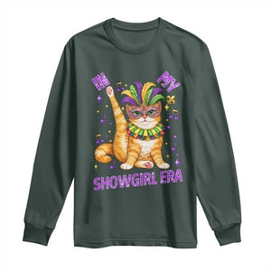 Mardi Gras Cat Long Sleeve Shirt In My Showgirl Era TS14 Dark Forest Green Print Your Wear