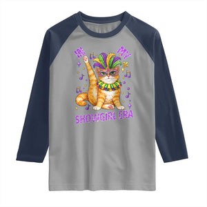Mardi Gras Cat Raglan Shirt In My Showgirl Era TS14 Sport Gray Navy Print Your Wear