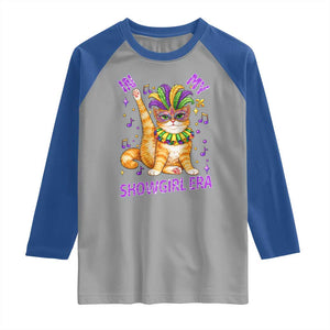 Mardi Gras Cat Raglan Shirt In My Showgirl Era TS14 Sport Gray Royal Print Your Wear