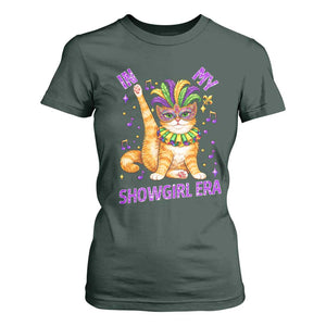 Mardi Gras Cat T Shirt For Women In My Showgirl Era TS14 Dark Forest Green Print Your Wear