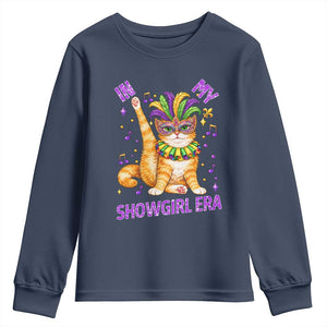 Mardi Gras Cat Youth Sweatshirt In My Showgirl Era TS14 Navy Print Your Wear