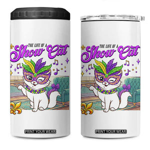 Cute Mardi Gras Cat 4 in 1 Can Cooler Tumbler The Life Of The Showcat TS14 One Size: 16 oz White Print Your Wear