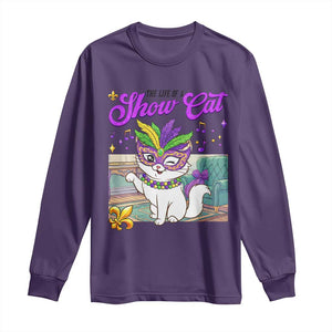 Cute Mardi Gras Cat Long Sleeve Shirt The Life Of The Showcat TS14 Purple Print Your Wear