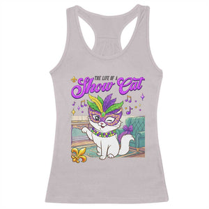 Cute Mardi Gras Cat Racerback Tank Top The Life Of The Showcat TS14 Ice Gray Print Your Wear