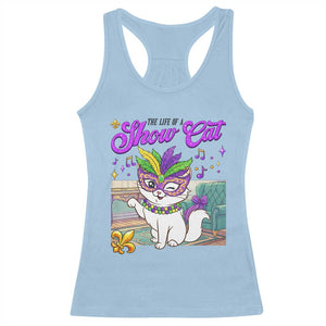 Cute Mardi Gras Cat Racerback Tank Top The Life Of The Showcat TS14 Light Blue Print Your Wear