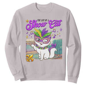 Cute Mardi Gras Cat Sweatshirt The Life Of The Showcat TS14 Ice Gray Print Your Wear