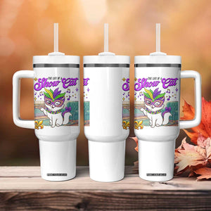 Cute Mardi Gras Cat Tumbler With Handle The Life Of The Showcat TS14 Print Your Wear