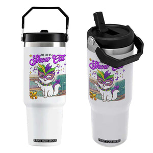 Cute Mardi Gras Cat Flip Straw Tumbler The Life Of The Showcat TS14 One Size: 30 oz White Print Your Wear