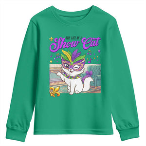 Cute Mardi Gras Cat Youth Sweatshirt The Life Of The Showcat TS14 Irish Green Print Your Wear
