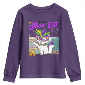 Cute Mardi Gras Cat Youth Sweatshirt The Life Of The Showcat TS14 Purple Print Your Wear