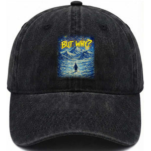 But Why Penguin Washed Cotton Baseball Cap Starry Night Van Gogh Nihilist Penguin Hiking TS14 Washed Cap Universal Fit Black Print Your Wear