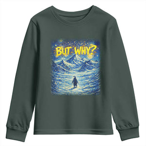 But Why Penguin Youth Sweatshirt Starry Night Van Gogh Nihilist Penguin Hiking TS14 Dark Forest Green Print Your Wear