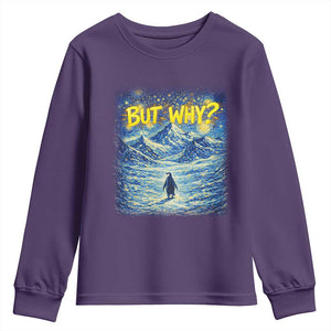 But Why Penguin Youth Sweatshirt Starry Night Van Gogh Nihilist Penguin Hiking TS14 Purple Print Your Wear