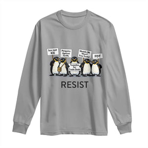 Penguins Resist Long Sleeve Shirt Nihilist Penguin Anti-Government Meme TS14 Sport Gray Print Your Wear