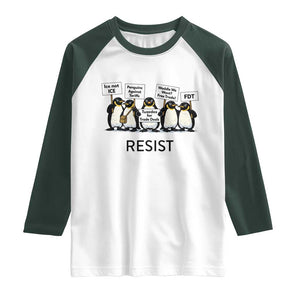 Penguins Resist Raglan Shirt Nihilist Penguin Anti-Government Meme TS14 White Dark Forest Green Print Your Wear