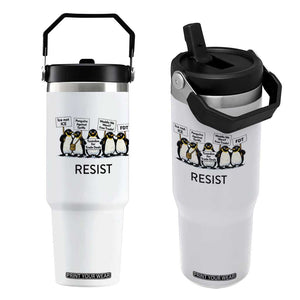 Penguins Resist Flip Straw Tumbler Nihilist Penguin Anti-Government Meme TS14 One Size: 30 oz White Print Your Wear