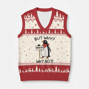 Fck ICE V-Neck Knit Sweater Vest Nihilist Penguin Anti-Government Meme TS14 Beige Red Print Your Wear